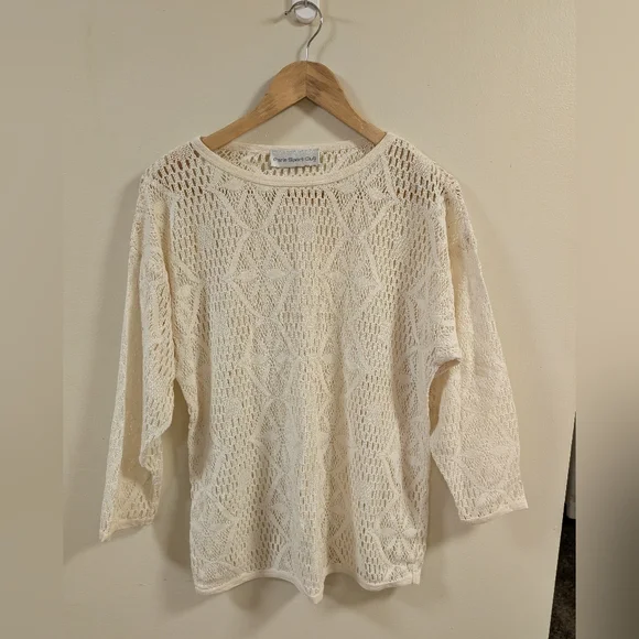 Paris Sport Club Sheer Knit Lace Top Women’s Large Cream - Picture 1 of 5